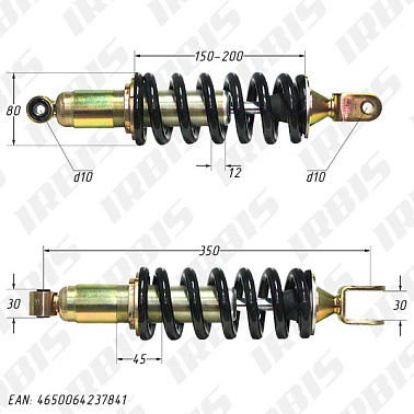 Амортизатор задний (L-345mm,D-10mm,d-10mm) XR250Rs